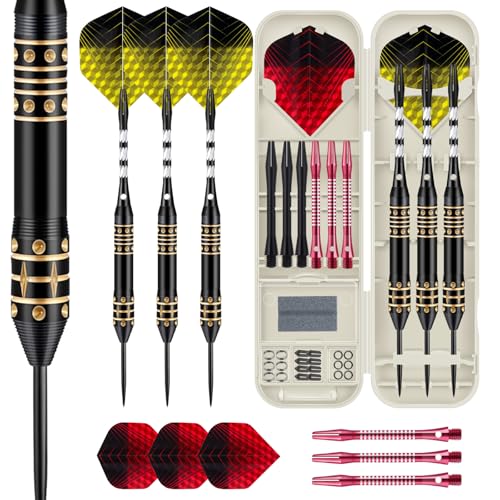 HUANQU Steel Tip Darts - 23g Brass Barrel, Metal Tip for Bristle Board with Non-Slip Grip, Case & Sharpener