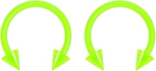 2pc 16g Dental-Grade Clear Acrylic Green Horseshoe Hoop 3mm Spike Circular Barbells Earrings Cartilage Helix Septum Nose Lip Rings - 8mm