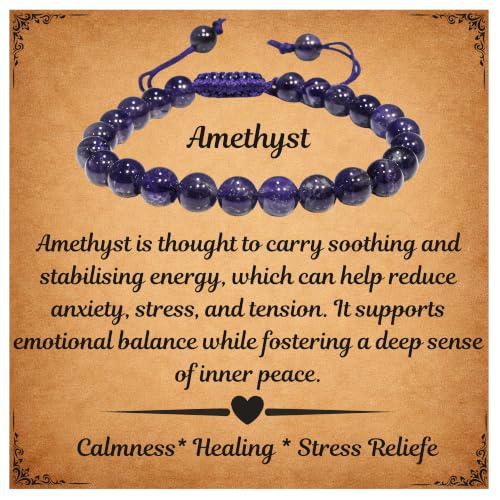 ANAYA AGATE Healing Crystal Bracelet – Chic Gemstone Bracelet for Men and Women – 8mm Round Bead Bracelets for Spiritual Healing, Protection, Positive Energy - Amethyst