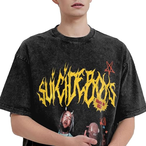 Suicide Music Boys Men Women Vintage Oversized Drop Shoulder Wash Solid Fashion T-Shirts Loose Tee Top2