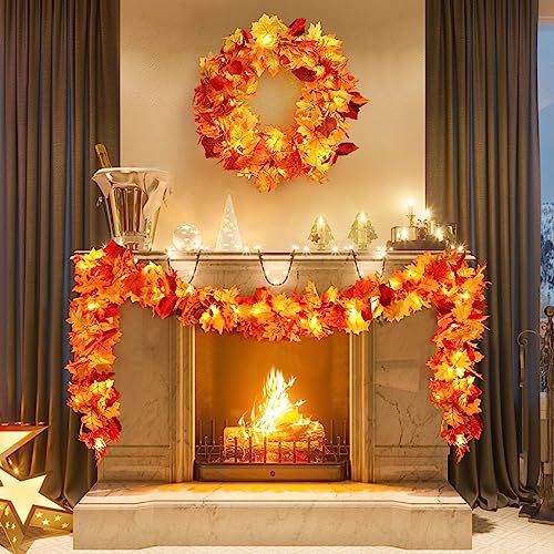 2 Pack Fall Decor For Home Thanksgiving Decorations Lighted Fall Garland Maple Leaves Total 11.8Ft 40 Led Battery Operated Indoor Outdoor String Lights Garland Autumn Harvest Party Halloween Décor #TOP6