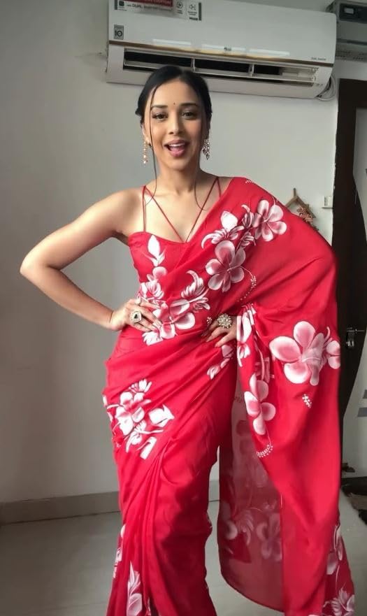 Alia Bollywood Party Wear Saree Designer Celebrity Inspired Saree for Women Weddings and Parties (RED)