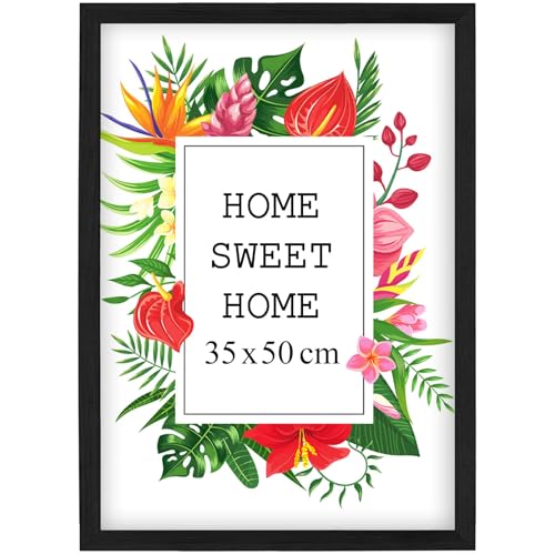 MG Design Cadre photo en bois 35 x 50 cm Noir – plexiglas transparent, à suspendre vertical et horizontal – pour photos, posters et puzzles