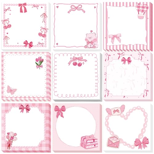 Notes autocollantes nœud rose Coquette | Fournitures scolaires et de bureau 7,6 x 7,6 cm