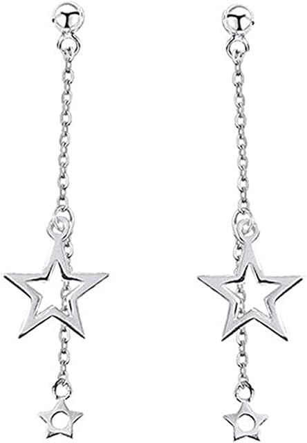 Dainty Lucky Star Dangle Stud Earrings S925 Sterling Silver for Women Girls Threader Tassel Chain Drop Dangling Charm Earring Hoops Hypoallergenic Chic Jewelry Xmas Gifts BFF