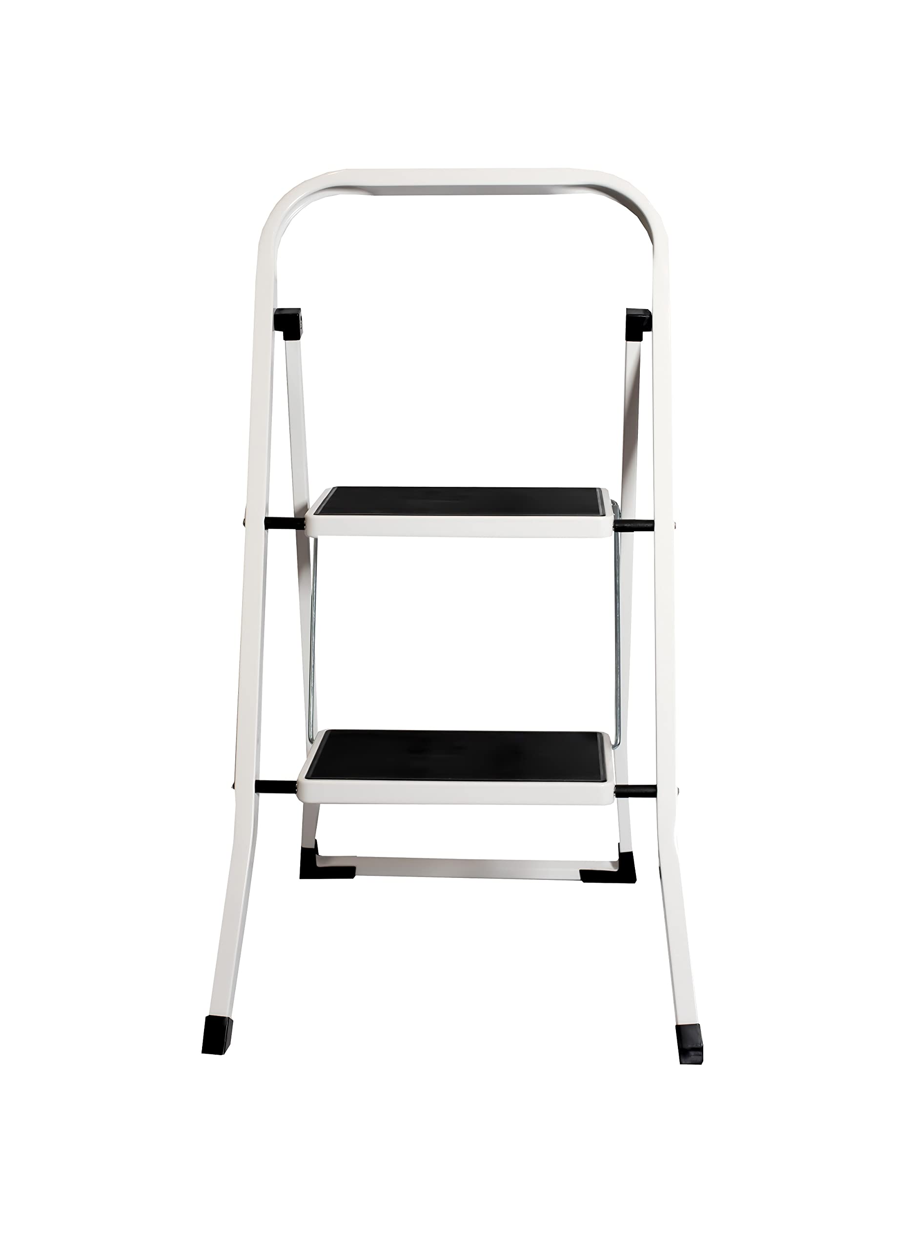 Escalera Plegable, Escalera 2 peldaños, domestica para hogar, Antideslizante, multifuncion, Resistente, 52.5x47x82.5cm 4kg (2 PELDAÑOS) Blanco