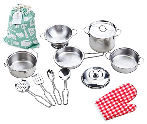 Play Pots And Pans Toys For Kids, Kitchen Playset Pretend Play Toys - Pretend Cookware Mini Stainless Steel Cooking Utensils Development Toys For Toddlers, Girls, Boys Ages 3 Years And Up #TOP3