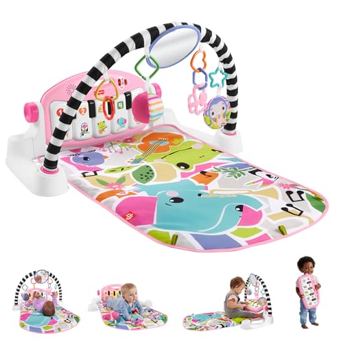 Fisher-Price Baby Activity Mat Glow and Grow Kick & Play Piano Gym Portable Musical Toy with Smart Stages Learning Ages 0+ Months Pink Queens English Version HYH63