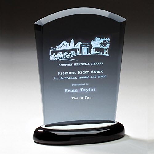 SHOP AWARDS AND GIFTS Customizable 8 Inch Smoked Glass Award with Aluminum Accents on Black Base, Includes Personalization