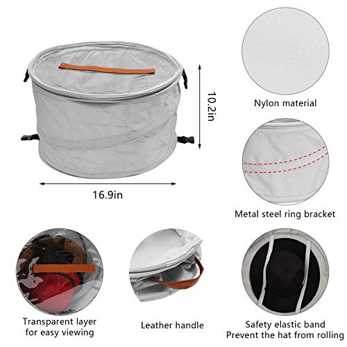 Foldable Hat Box,Round Hat Storage Box With Lid, Stuffed Animal Toy Storage Box, Large Pop-Up Hat Storage Bag, Men And Women Travel Hat Box, 17 In Gray #TOP2