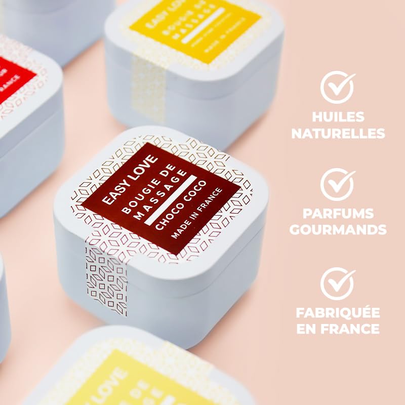 Bougie de Massage Easy Love – Parfum Pomme d’Amour – 54g – Huile de Massage Gourmande Tiède – Made in France – Ingrédients Naturels – Format Nomade – Sensualité et Détente