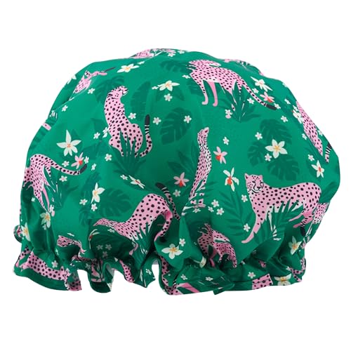 SMUG Shower Cap - Waterproof Shower Cap with Elastic Lining - Three Prints Available - Showers, Cooking, Spa Salon, Sleeping, Makeup - Shower Caps For Women UK Long Hair Short Hair - Cheetah