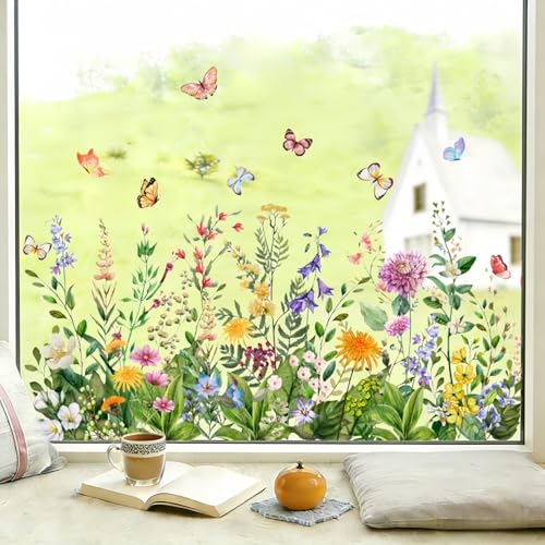 SLOTHBYTE Fensterbilder Frühling Deko 3 Stücke Vogel Blumen Aufkleber Fenster Statisch Haftende Fenstersticker Fensterfolie Wiederverwendbar - Blumig Fensterdeko für Frühling Sommer