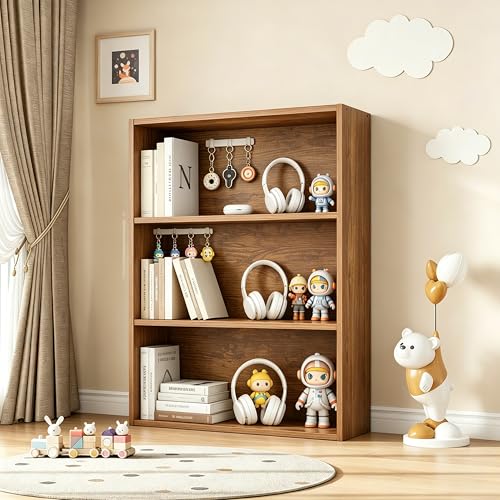 Image of HealSmart 3 Tier Bookcase, Industrial 3 Book Shelf, 9.2 inch D x 23.8 inch W x 31.5 inch H Tall Open Cube Storage Organizer for Home Office, Living Room, Bedroom and Dinning Room, Brown