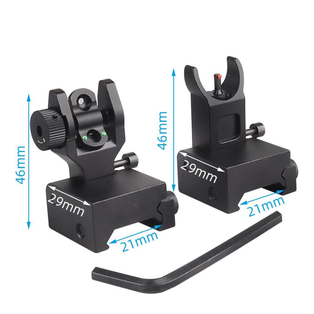 Front and Rear Folding Fibre Optic Iron Sight Set for 21mm Picatinny Rails For Rifle Scope Tactical