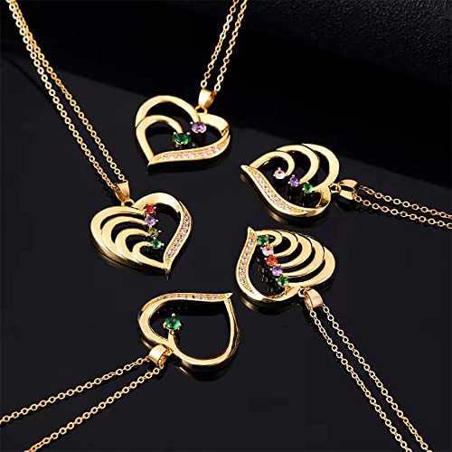 10K/14K/18K Solid Gold Personalized Name Heart Necklace With 1-5 Birthstone, Real Gold Customized Mom Names Pendant Necklace Gold Mothers Necklace for mom, wife, Grandma3