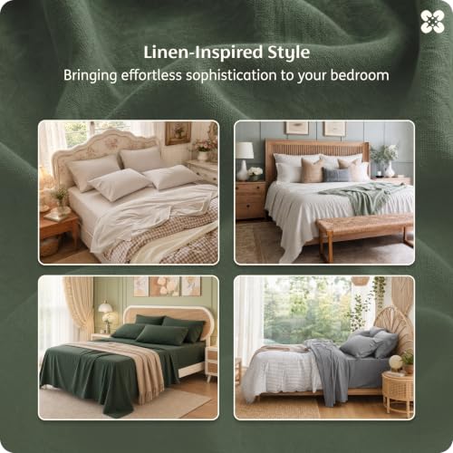 Image of Bedsure PureWoven 100% Washed Cotton Sheets King, Linen-Like Textured, 6PCS