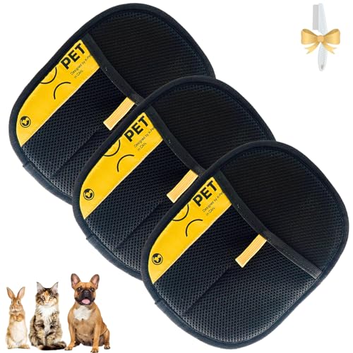 Viorane Pet Hair Remover, Electrostatic Pet Hair Removal Glove, Double Sided Pet Grooming Gloves, Tarifa Washable Reusable Pet Hair Removers Glove, for Car Seats, Carpets (3 Pcs, Full-Finger)