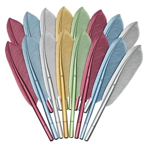 Lopenle 15 Pieces Novelty Feather Pens Artificial Feather Gel Pens Black Ink Stylish Women Pens For Home School Office Bithday Christmas Party Cover