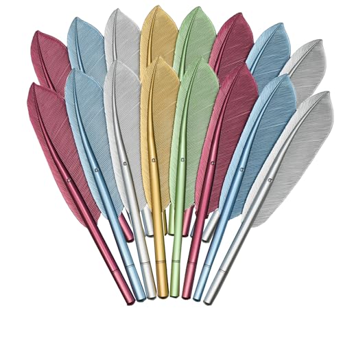 Lopenle 15 PCS Novelty Feather Pens Funny Fancy Artificial Feather Gel Pens Black Ink Stylish Women Quill Writing Pens For Home School Office Bithday Christmas Party Gift Wedding Bridal