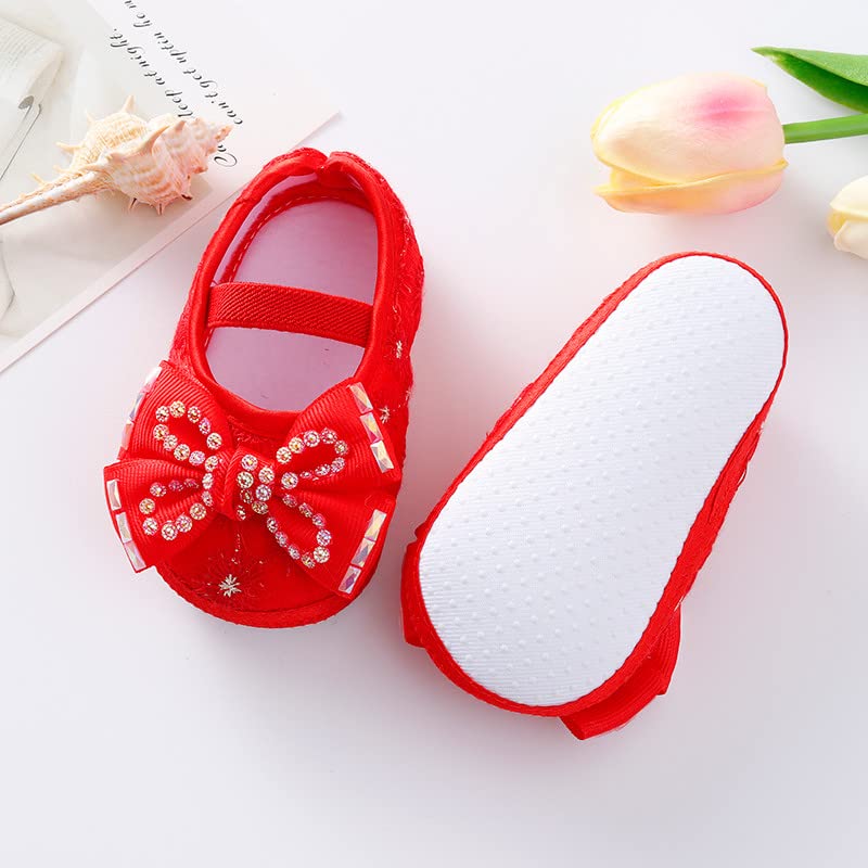 RNTOP Infant Baby Girls Princess Shoes Bowknot Flat Shoes Toddler Mary Jane Crib Shoes Prewalker Party Dance Shoes (Red, 4 Toddler)