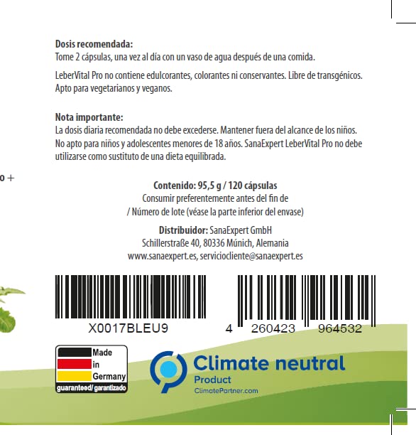 SanaExpert LiverVital Pro, voedingssupplement voor lever en gal, melkdistel curcuma paardebloem artisjok acerola, voor… - Image 5