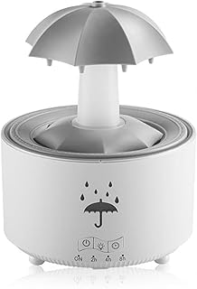 HeyDear 睡眠補助 アロマ加湿器 傘型レイン効果アロマディフューザー 7色LED回転 リモコン・タイマー搭載 静音 卓上 寝室・子供部屋・リビングに ホームデコレーション ギフト (ホワイト)