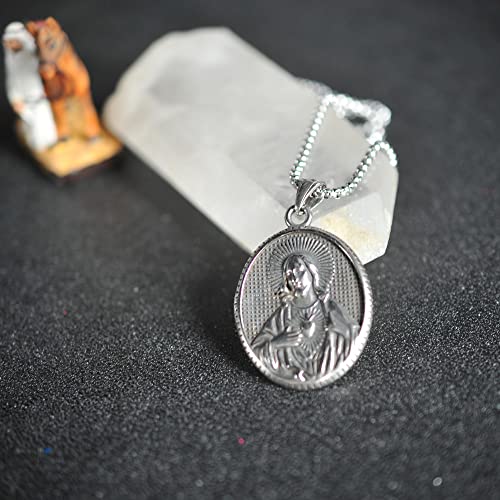 NIGHTCRUZ Sacred Heart of Jesus Necklace, Oval Religious Medal Medallion Stainless Steel for Men Women4