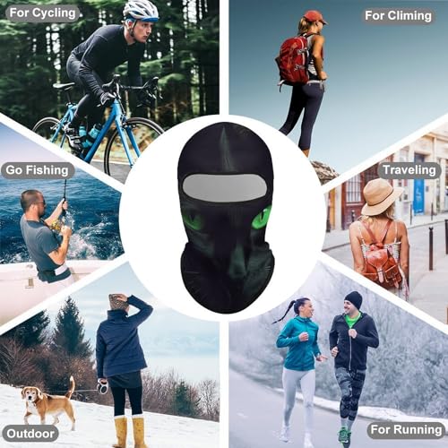 Balaclava para Hombre Máscara de Esquí Negra con Ojos de Gato Verde para Invierno y Ciclismo miniatura 6