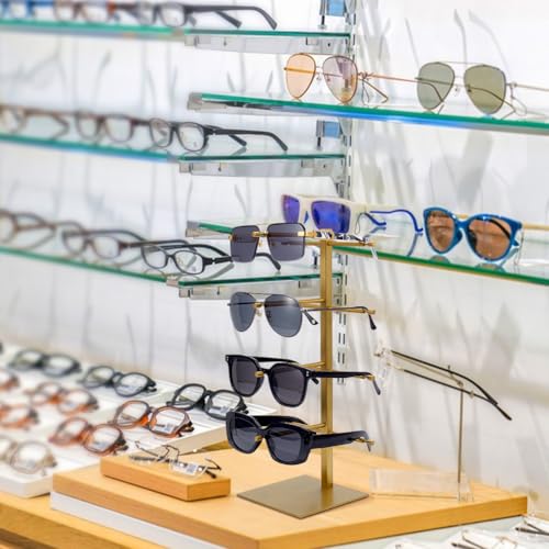 UNICRAFTALE Einstöckiger Goldener Sonnenbrillenständer Aus Edelstahl Mit Quadratischem Sockel (4cm /12x12x33.2 Zoll) – Ideal Für Zuhause Büro Boutique Oder Geschäft.