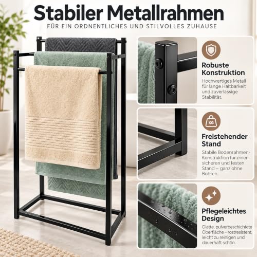 AJIEQAQ Handtuchhalter Stehend Schwarz 3 Stangen – Ansicht 5