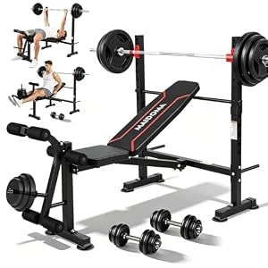 Foldable 1500LBS 8 IN 1 Olympic Weight Bench Set with Squat Rack, Leg Extension/Curl & Preacher Curl, Adjustable Bench Press Set with Safety Bar Catches for Home Gym Full Body Workout