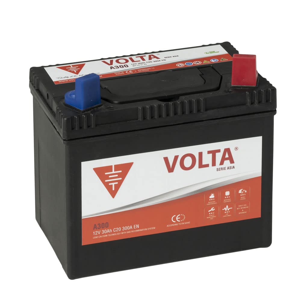 Bateria de Coche Asia 30Ah 300A - Borne +Dcha - Medidas Largo 197 x Ancho 127 x Alto 171 mm con 2 años de Garantía - Fabricación Europea.