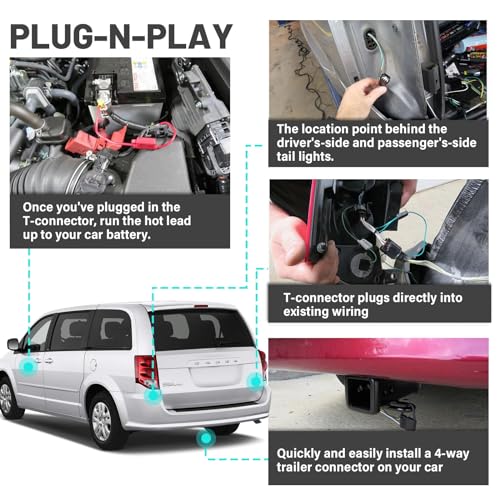 Image of MECMO 4-Way Flat Trailer Wiring Harness 56331 for 2011-2020 Dodge Grand Caravan, 2011-2016 Chrysler Town and Country, 2021-2022 Chrysler Grand Caravan, Plug n Play 4 Prong Tow Hitch Wire T-Connector