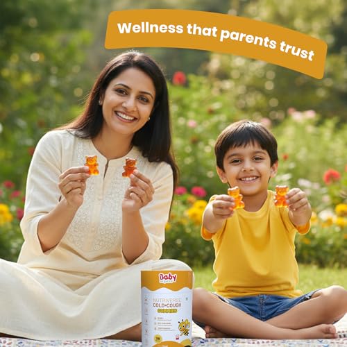 Image of BabyOrgano Nutriverse Cough & Cold Relief Gummies for Kids (2-15 yrs) | 30 Gummies | Relieve Dry Cough, Throat Irritation | Non-Drowsy, Ayurveda Inspired Formula, | Honey Flavor