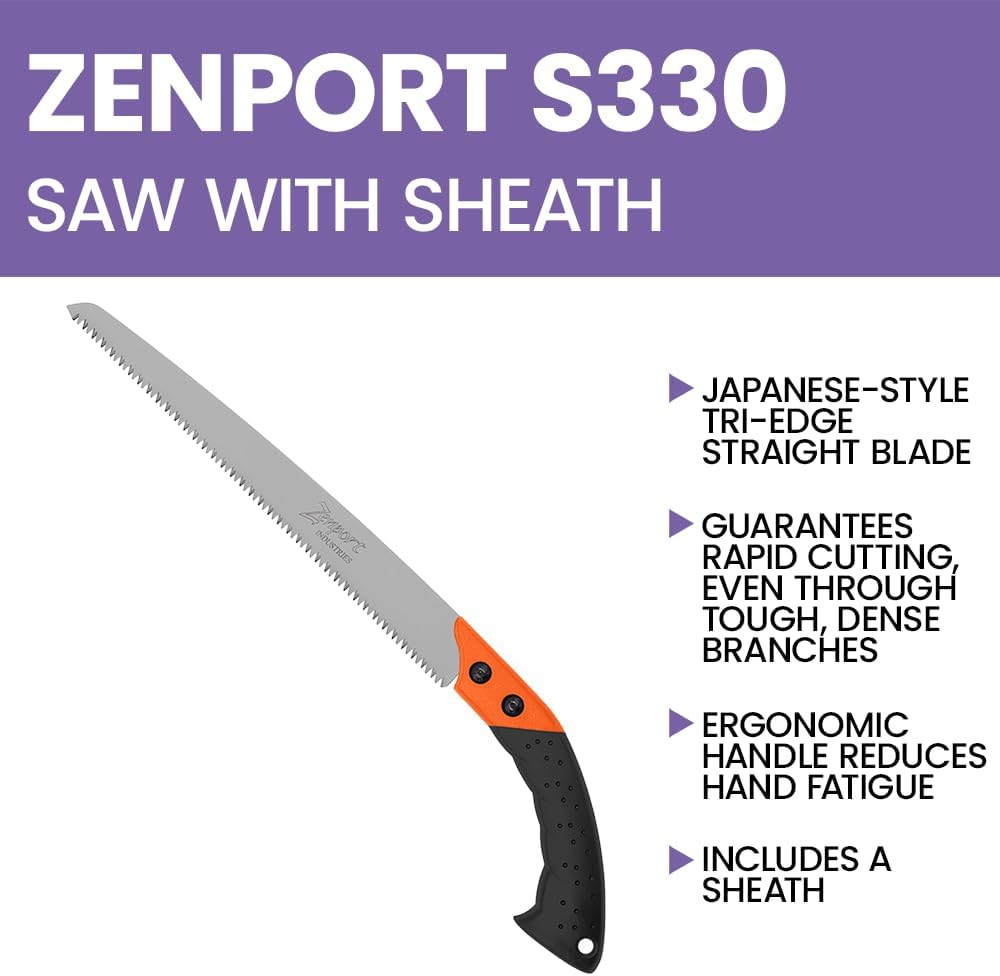 Zenport S330 Saw, Straight 13-inch Tri-Edge Blade with Sheath