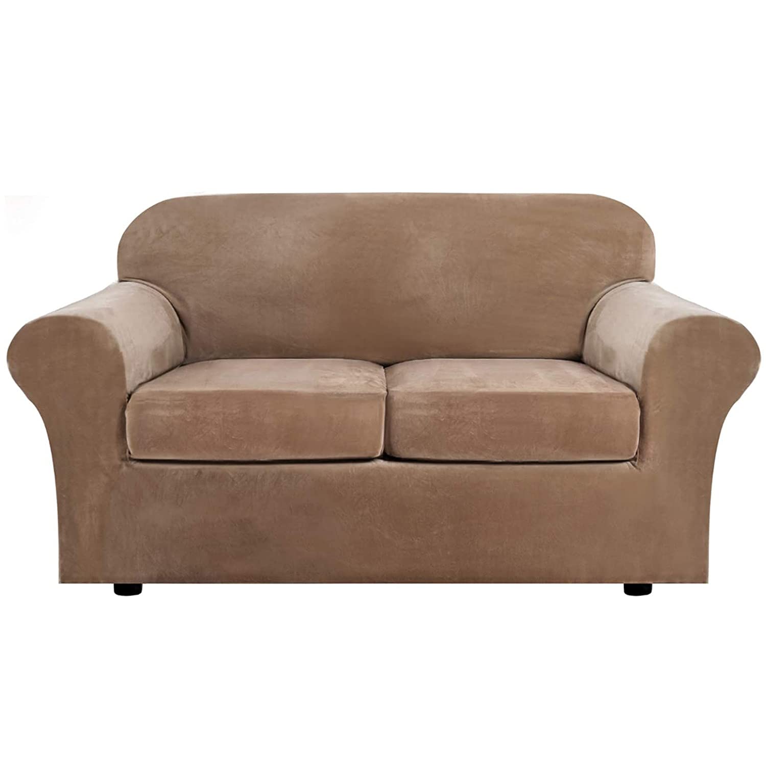 SDYdsgE sofa cover， Velvet Loveseat Sofa Slipcover Set Stretch Couch Cover for 2 Seater with Cushion Covers Luxurious Navy(Camel)