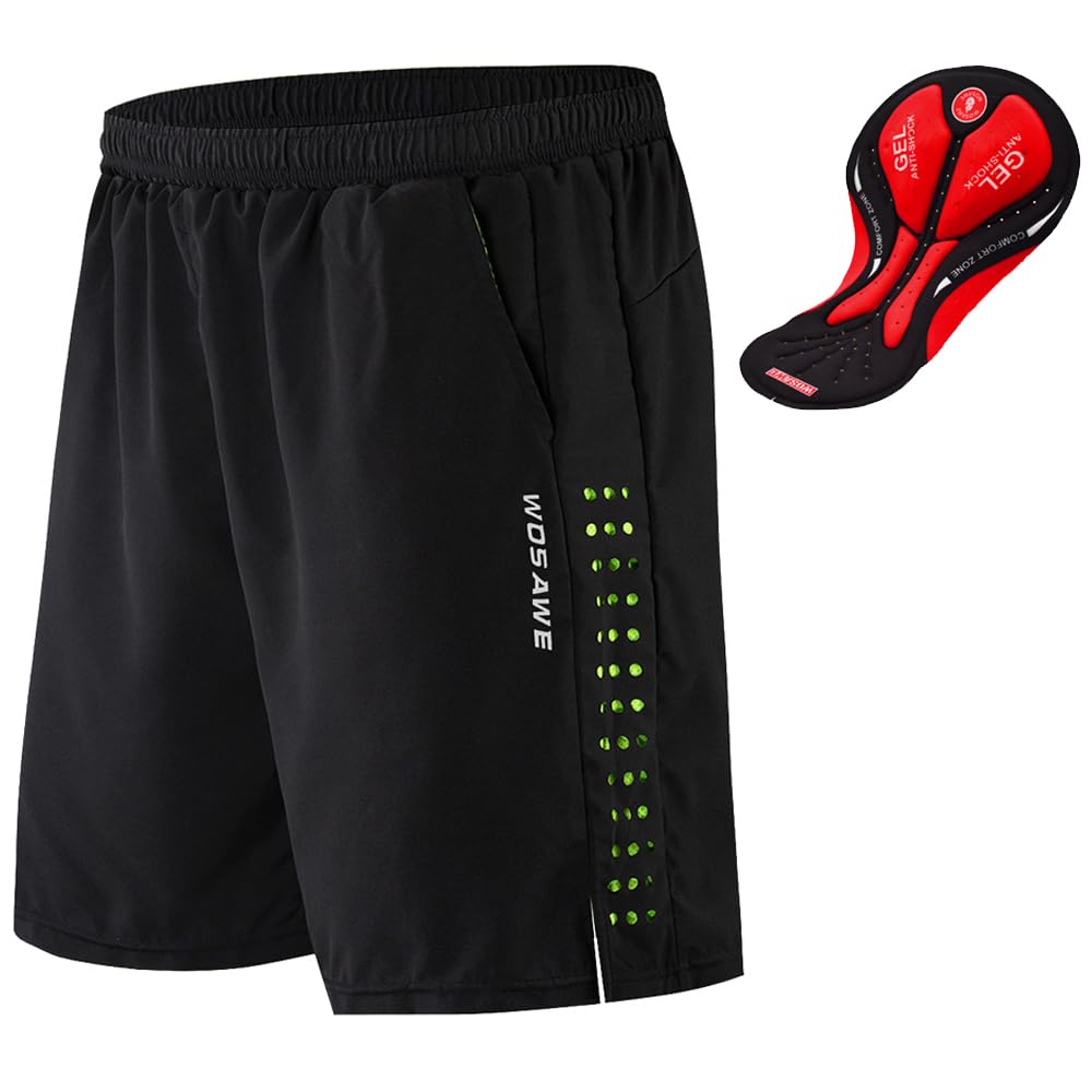 WOSAWE Pantaloncini da ciclismo imbottiti da uomo in gel di silicone con fodera in rete
