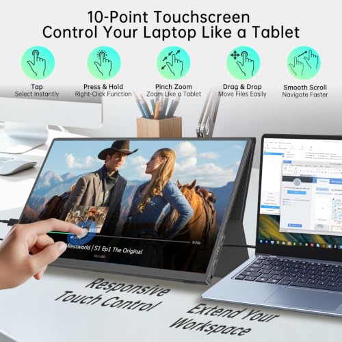 Image of 15.6 inch Portable Monitor Touchscreen, FHD 1080P IPS USB-C External Monitor, Ultra Responsive 10-Point Touch Laptop Second Screen, Lightweight Travel Monitor for Windows PC