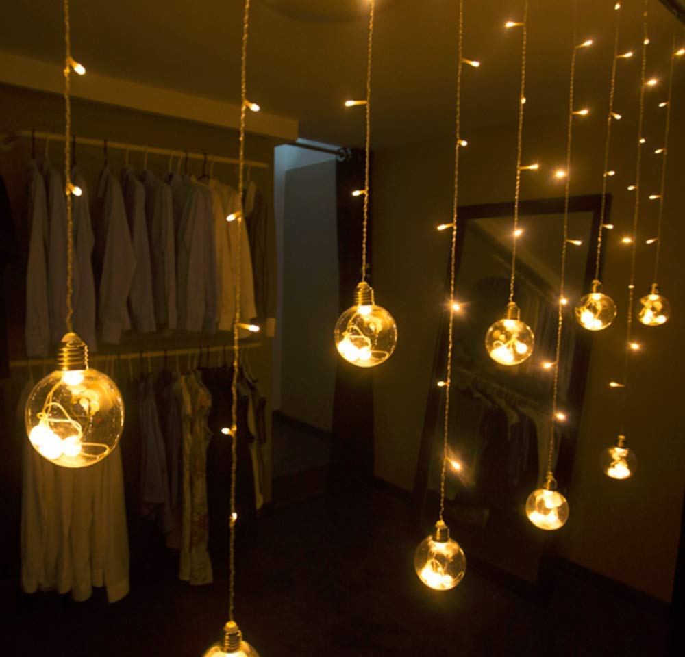 Lumières de rideau, 12 étoiles 138pcs LED Lumières de fenêtre étoiles avec 8 modes alimenté par batterie Rideau d'étoile pour Noël/Halloween/Fête (warm White)
