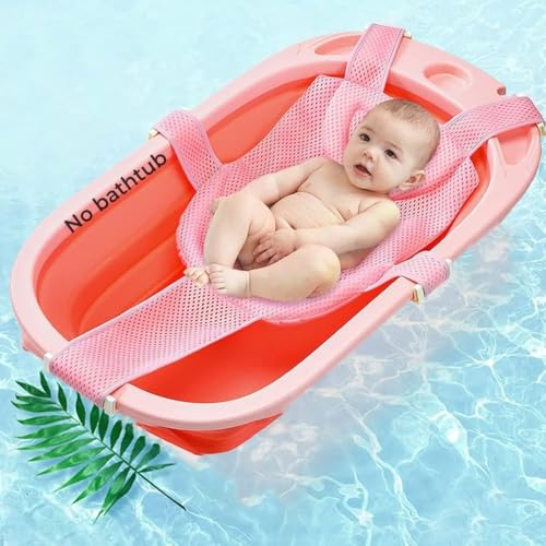 Image of Baby Bath Seat Mat Infant Bathing Support Mat with Five Safety Support Corner Adjustable Antiskid Bath Net Cushion Baby Shower Net Pad Comfortable Baby Bathtub Sling