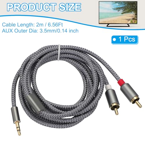 Cable divisor RCA Y de 2m: conector doble macho a AUX de nailon gris 2