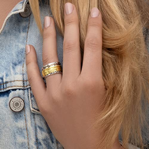 925 Sterling Silver Rotating Spinner Ring With 5 One Micron 14K Gold Plated Sterling Silver Hammered Spinner Rings Hypoallergenic Nickel And Lead-Free Artisan Handcrafted Designer Collection Made In Israel #TOP1
