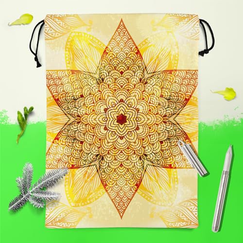 Image of ArtzFolio Ethnic Beige Ornament | Reusable Sack Bag | Bag for Gym, Storage, Vegetable & Travel