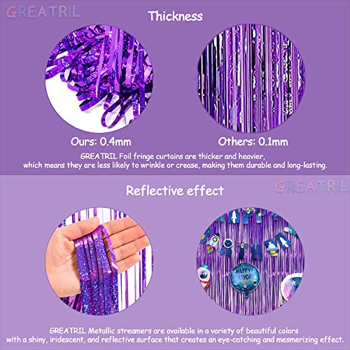 Image of Purple Tinsel Curtain Party Backdrop - GREATRIL Foil Fringe Curtain Party Photo Booth Streamers for Hunters Mermaid Themed Decorations - 1m x 2.5m - Pack of 2