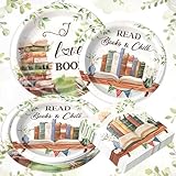 BACH AND BOOZY accesorios para fiesta de libros platos para fiesta de club de lectura servilletas accesorios para fiesta de libros decoraciones para amantes de libros para 10 invitados verde