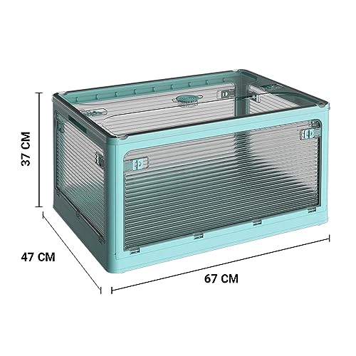 Image of oddpod Stack Genie Collapsible XXL Capacity Storage Box with Detachable Wheels /Multifunctional Transparent Stackable, Portable & Foldable Organizer for Indoor and Outdoor use - Blue