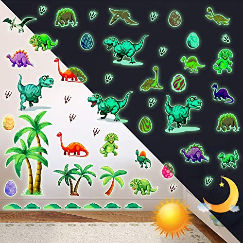 110 Pieces Dinosaur Wall Decals Glow In The Dark Dinosaur Wall Stickers Removable Colorful Dinosaur Wall Decor Dinosaur Wall Mural For Kid Nursery Living Room Classroom Birthday Decoration (Luminous) #TOP4