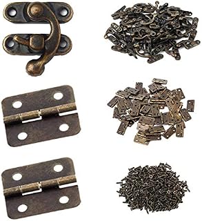 Gizhome 50 Pcs Antique Small Hinges Piano Hinges Decorative with 25 Pcs Mini Cabinet Latch Hasps for Small Wooden Toy Box Chest Doll House Jewellery BoxesBronze Tone