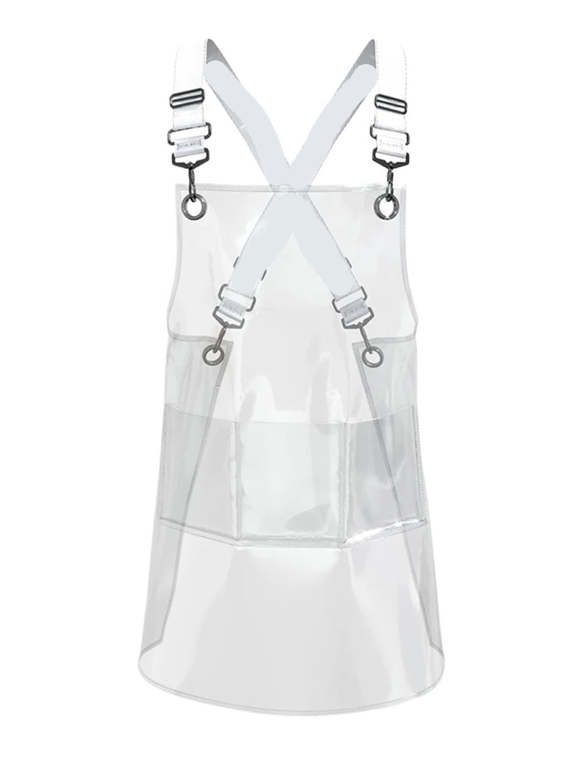 Delantal De Cocina Delantales de Chef Transparentes con 3 Bolsillos, Impermeables, for Cocina, peluquería, salón de uñas, Delantal Uniforme for Hombre y Mujer(White,60cm)